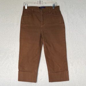 NYDJ Jeans Lift and Tuck Technology Brown Cropped Deep Cuff Wide Leg Size 10